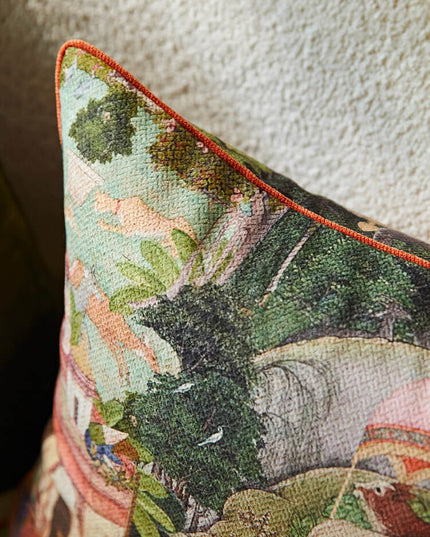 17th-Century Gardens of Jaipur Green Animal Landscape Throw Pillow
