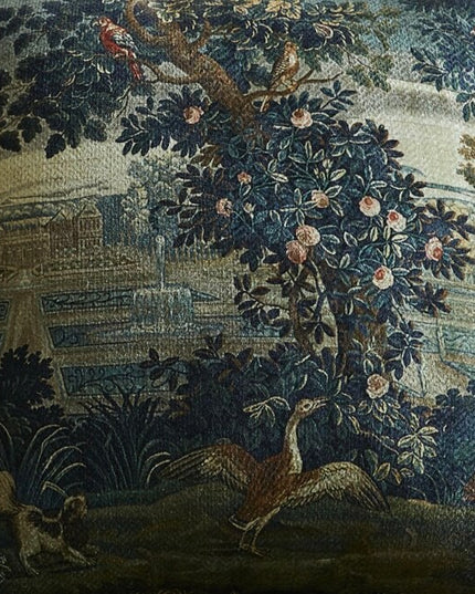 17th-Century Flemish Verdure Tapestry Cushion - Peacock & Fountain