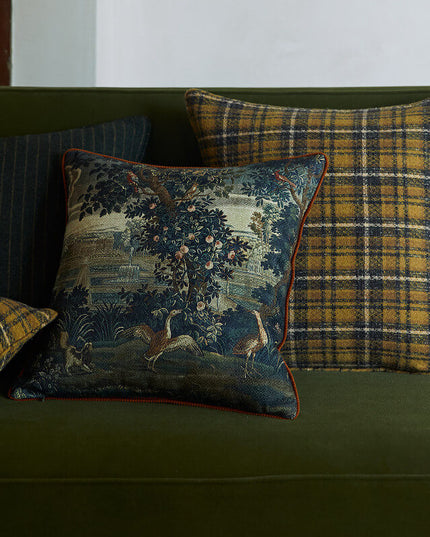 17th-Century Flemish Verdure Tapestry Cushion - Peacock & Fountain