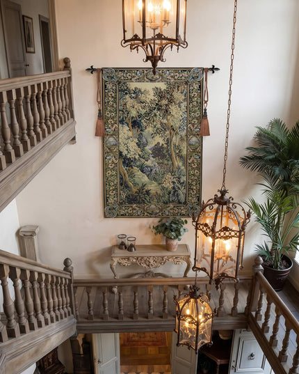 17th-Century Verdure Royal Gardens Medieval Tapestry Wall Hanging