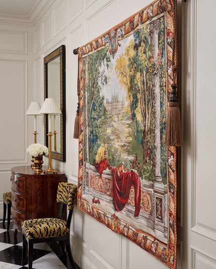 17th Century French Royal Verdure Castle Belgian Jacquard Landscape Tapestry