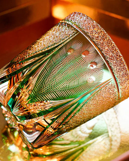 Edo Kiriko Whisky Glass – Emerald Peacock
