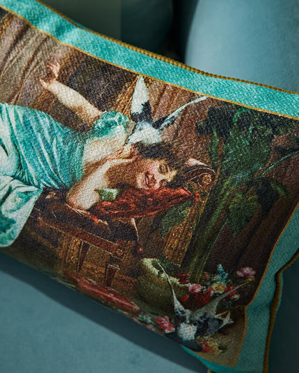 19th Century Fowl Play Velvet Tassels Lumbar Pillow - Vittorio Reggianini