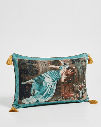 19th Century Fowl Play Velvet Tassels Lumbar Pillow - Vittorio Reggianini