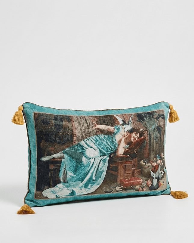 19th Century Fowl Play Velvet Tassels Lumbar Pillow - Vittorio Reggianini