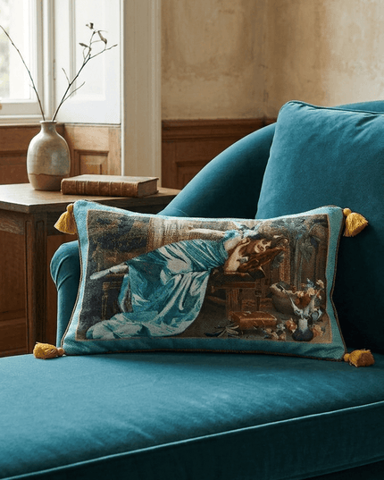 19th Century Fowl Play Velvet Tassels Lumbar Pillow - Vittorio Reggianini