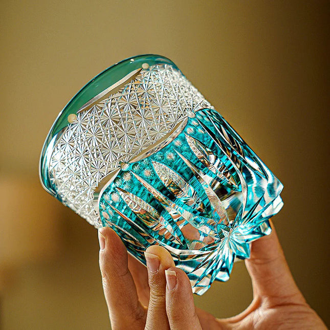 Edo Kiriko Crystal Whisky Glass - Aokiku Design