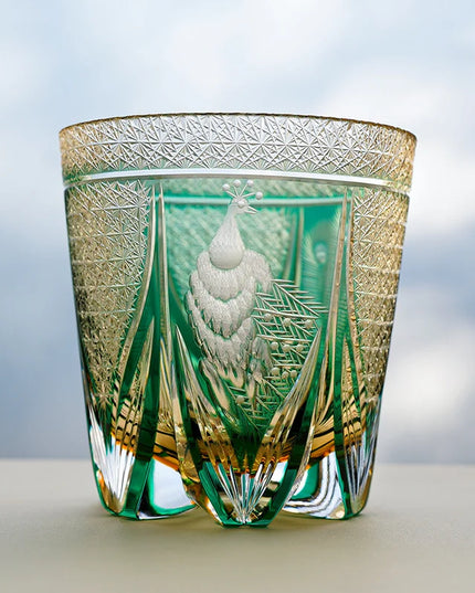 Edo Kiriko Whisky Glass – Emerald Peacock