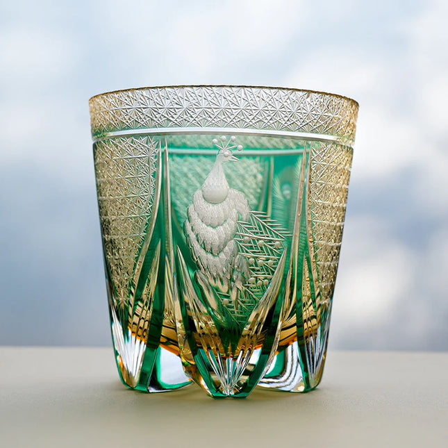 Edo Kiriko Whisky Glass – Emerald Peacock