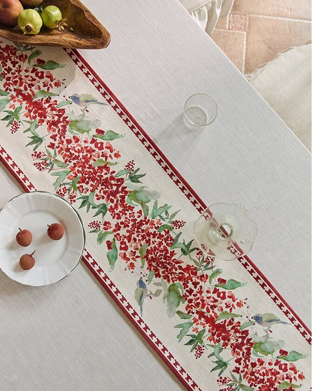 Osmanthus Bird Hand-Painted Table Runner - Christmas Theme