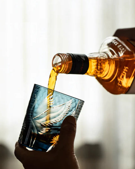 Edo Kiriko Whiskey Glass - Hand-Cut Pine & Crane Design