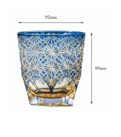 Edo Kiriko Handcrafted Crystal Glass - Blue Daisy Pattern