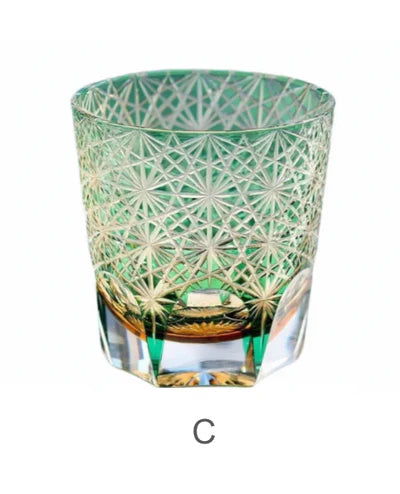 Edo Kiriko Handcrafted Crystal Glass - Blue Daisy Pattern