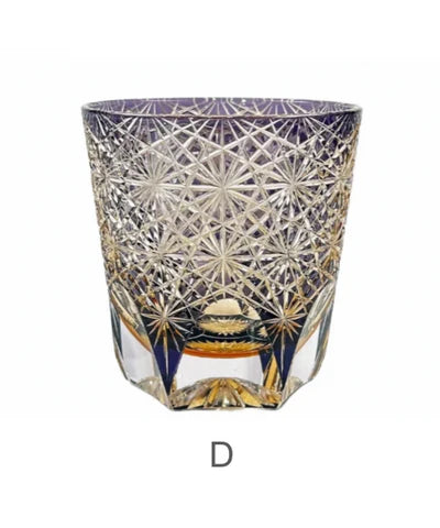 Edo Kiriko Handcrafted Crystal Glass - Blue Daisy Pattern