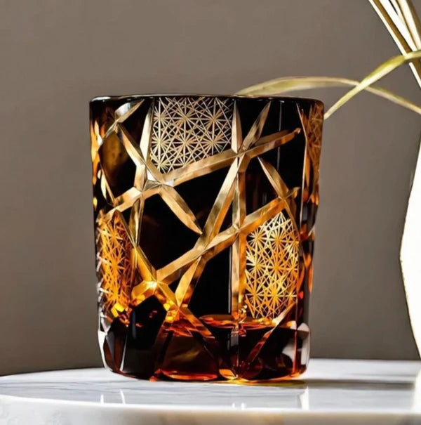 Edo Kiriko Amber Crystal Tumbler-Twilight of the Gods