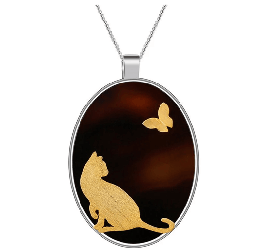 Cat and Butterfly - Handmade Pendant