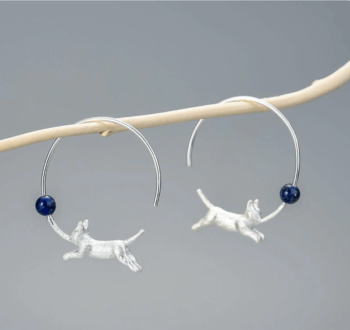 Playing Cat - Hoop Earrings