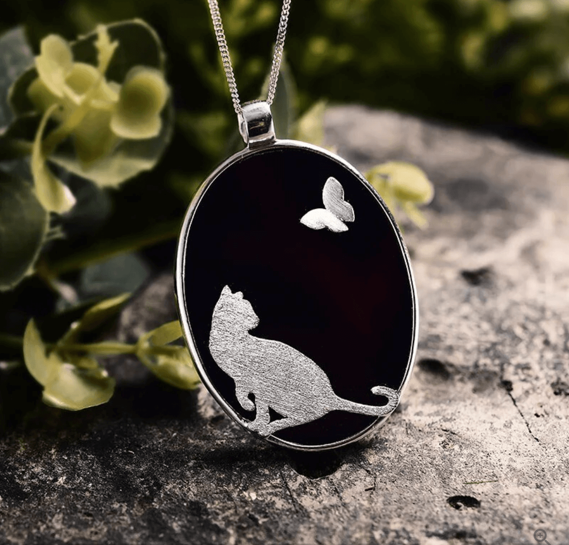 Cat and Butterfly - Handmade Pendant