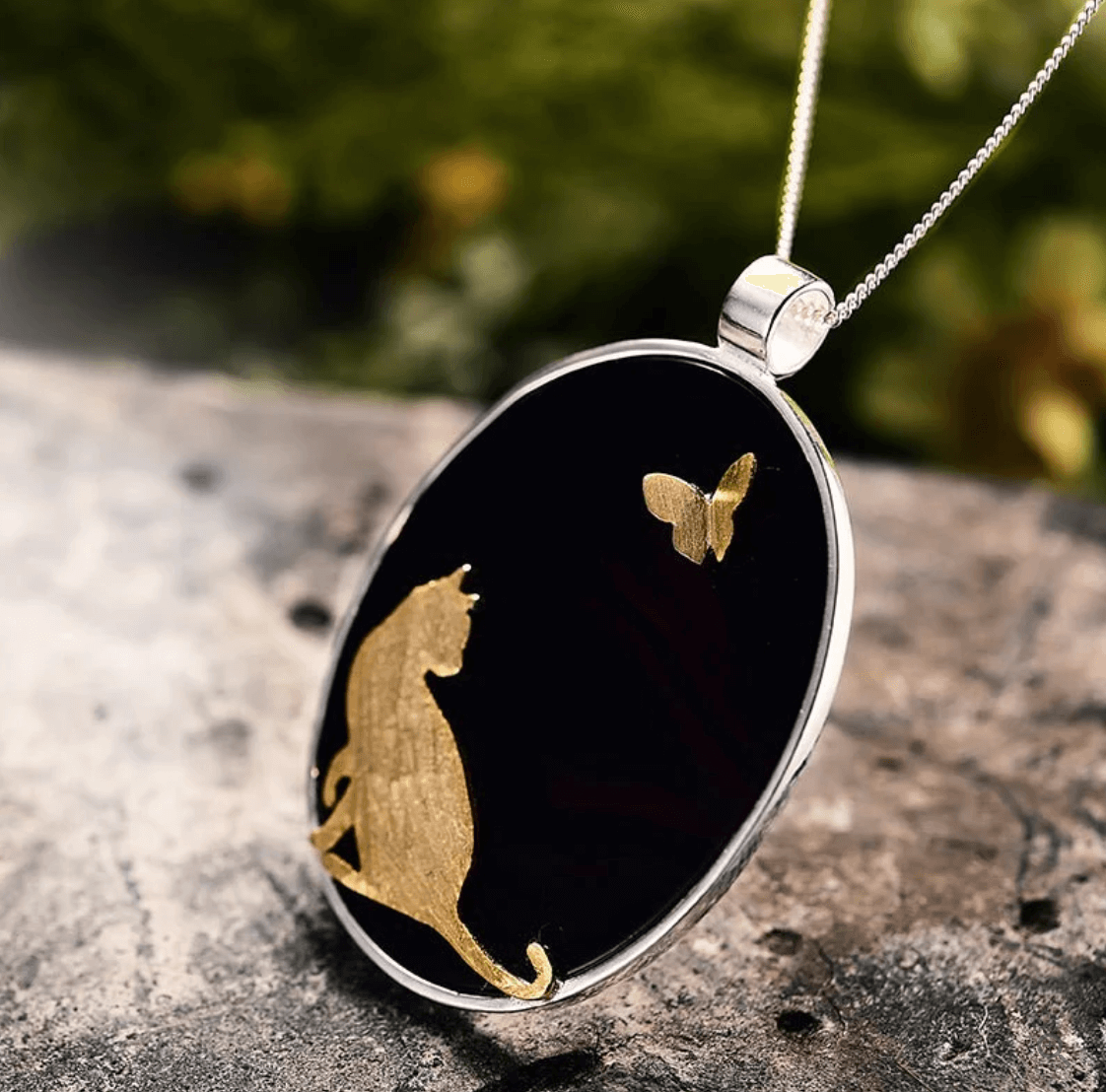 Cat and Butterfly - Handmade Pendant