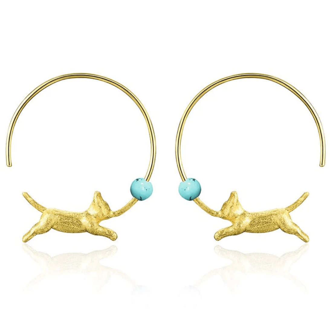 Playing Cat - Hoop Earrings