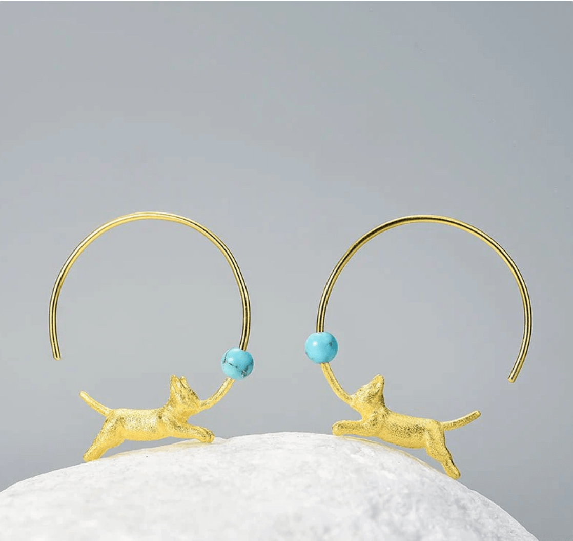 Playing Cat - Hoop Earrings