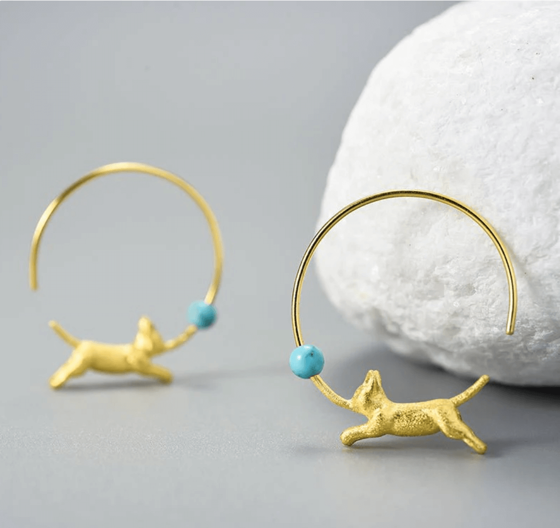 Playing Cat - Hoop Earrings