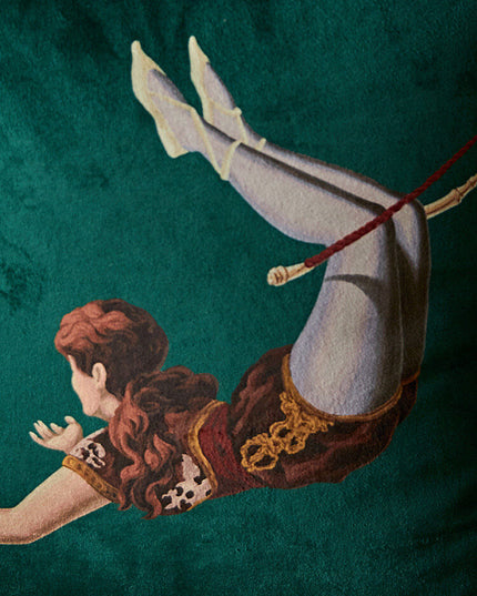 20th Century Trapeze Artist Girl&Boy  Velvet Fringe Cushion