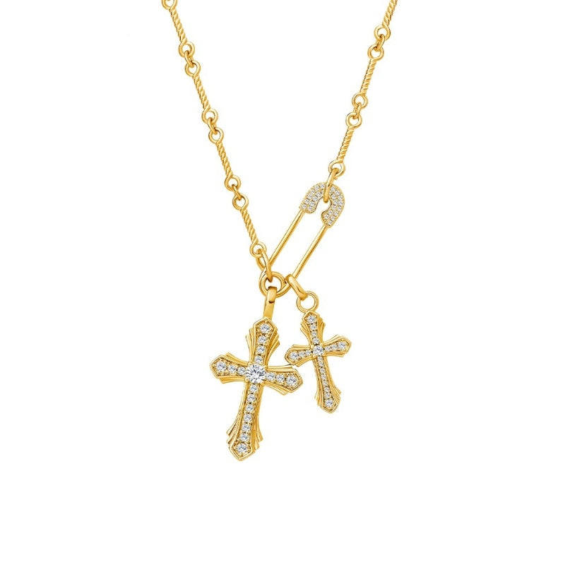 Peace Cross Diamond Pin Necklace - HeartCraft