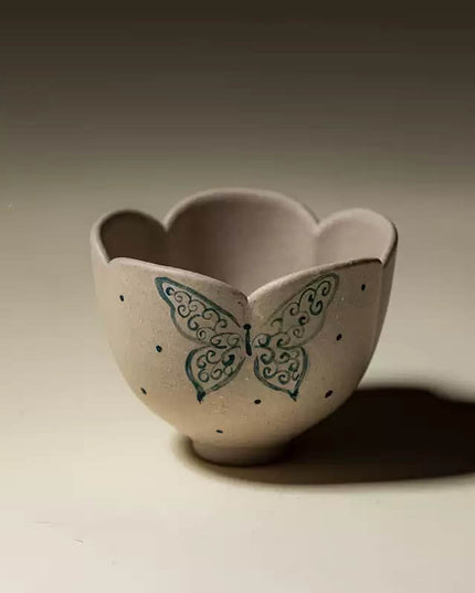 Japanese Hand-Painted Ceramic Butterfly Espresso & Tea Cup