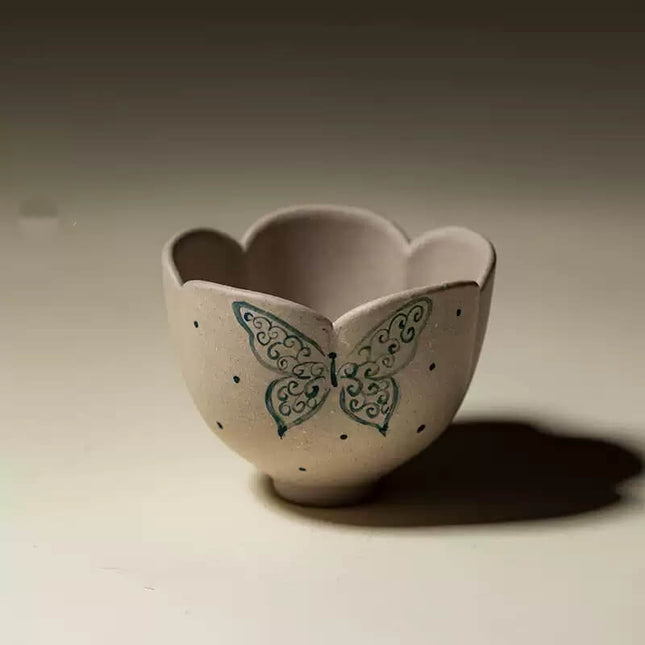Japanese Hand-Painted Ceramic Butterfly Espresso & Tea Cup