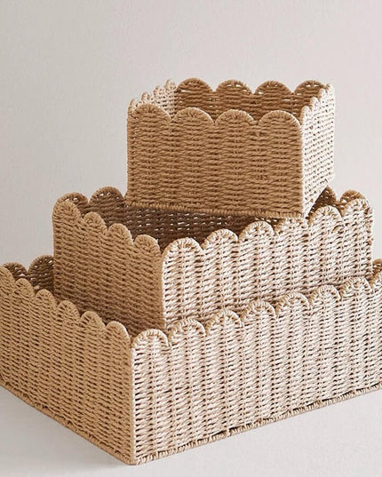Natural Scallop Woven Wicker Storage Basket