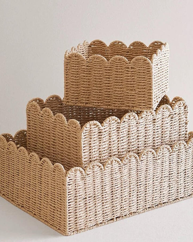 Natural Scallop Woven Wicker Storage Basket