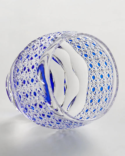 Edo Kiriko  Midnight Blue Starburst Glasss & Wooden Box
