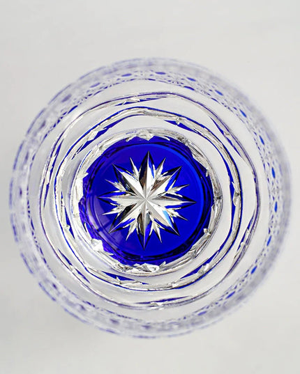 Edo Kiriko  Midnight Blue Starburst Glasss & Wooden Box