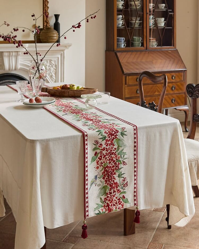 Osmanthus Bird Hand-Painted Table Runner - Christmas Theme