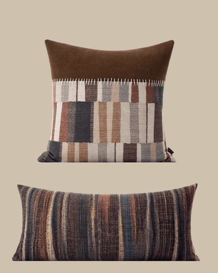 Antique Handcrafted Colorful Striped Cotton Linen Pillow