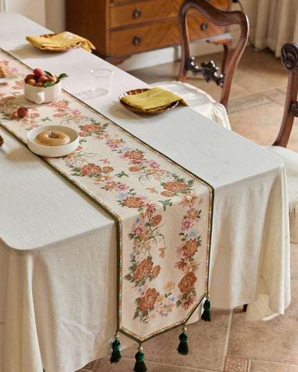 Christmas Camellia & Bird Cashmere Table Runner