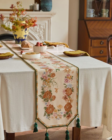 Christmas Camellia & Bird Cashmere Table Runner