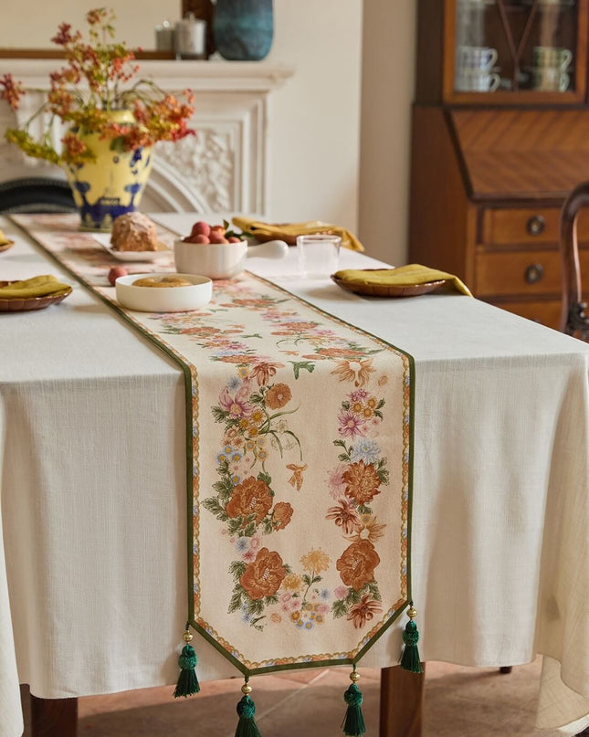 Christmas Camellia & Bird Cashmere Table Runner