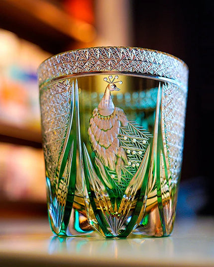 Edo Kiriko Whisky Glass – Emerald Peacock