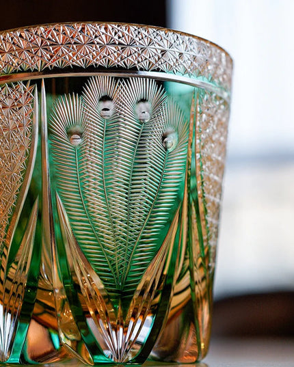 Edo Kiriko Whisky Glass – Emerald Peacock