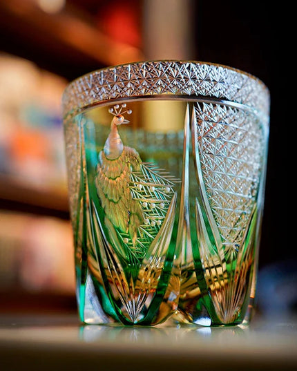 Edo Kiriko Whisky Glass – Emerald Peacock