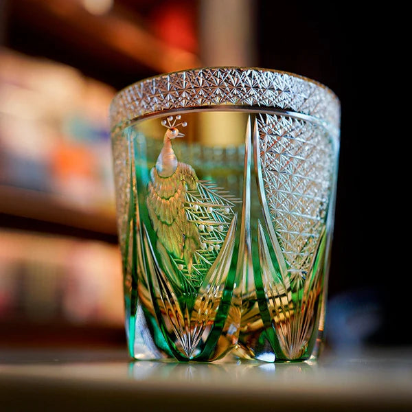 Edo Kiriko Whisky Glass – Emerald Peacock