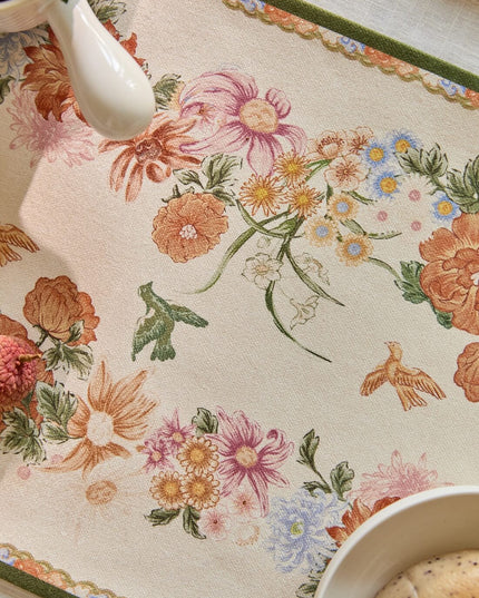 Christmas Camellia & Bird Cashmere Table Runner