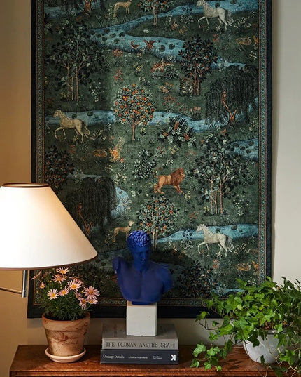 Vintage Handmade Animal Landscape Print Tapestry