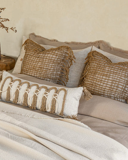 Natural Breathable Organic Cotton Linen Hemp Rope Bedding - Beige Set