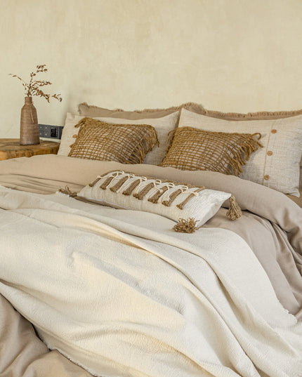 Natural Breathable Organic Cotton Linen Hemp Rope Bedding - Beige Set