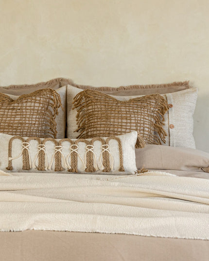 Natural Breathable Organic Cotton Linen Hemp Rope Bedding - Beige Set