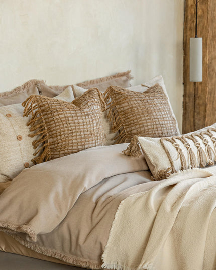 Natural Breathable Organic Cotton Linen Hemp Rope Bedding - Beige Set