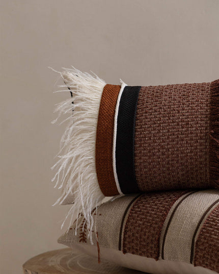 Antique Modern Woven Cotton Linen Tassel Throw Pillow Cover